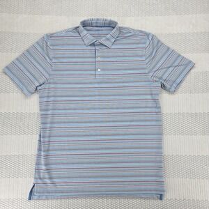 Johnnie-O Polo Shirt Mens Large Blue Red Striped Golf Casual Short Sleeve